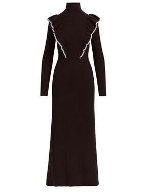Joe's Jeans Black Ribbed Turtleneck Midi Dress with White Trim Ruffle